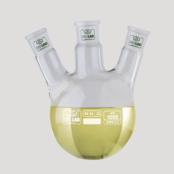 Picture of Round bottom flasks with three necks, NS joints, angled side arms, borosilicate glass 3.3