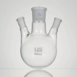 Picture of LLG-Three-neck round bottom flasks with standard ground joint, borosilicate glass 3.3, angled side necks