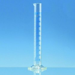 Picture of Measuring Cylinders, Borosilicate Glass 3.3, Tall Form, class A, Blue Graduated, with DAkkS Calibration Certificate