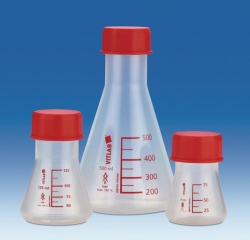 Picture of Erlenmeyer flasks, wide mouth, PMP, GL 45, with red screw cap, PP