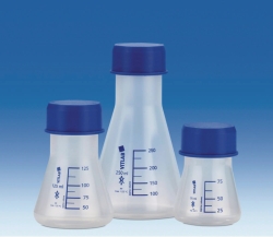 Picture of Erlenmeyer flasks, wide mouth, GL 45, PP, with blue screw neck