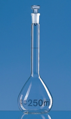 Picture of Volumetric Flasks, boro 3.3, class A, blue graduations, with glass stoppers