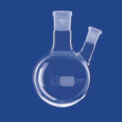 Picture of Round bottom flasks with two necks, side neck angled, DURAN<sup>&reg;</sup>