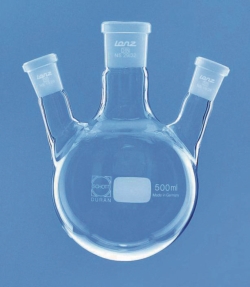 Picture of Three-neck round-bottom flasks, side necks angled, DURAN<sup>&reg;</sup>