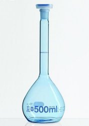 Picture of Volumetric flasks, boro 3.3, class A, PUR coated, blue graduations