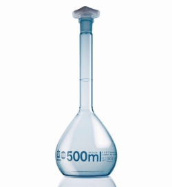 Picture of Volumetric flasks, boro 3.3, class A, PUR coated, blue graduations