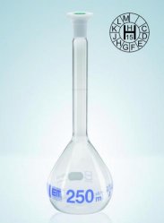 Picture of Volumetric flasks, DURAN<sup>&reg;</sup>, class A, blue graduation, with PE stoppers