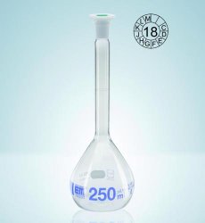 Picture of Volumetric flasks, DURAN<sup>&reg;</sup>, class A, blue graduation, with PE stoppers