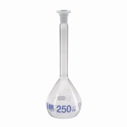 Picture of Volumetric flasks, DURAN<sup>&reg;</sup>, class A, blue graduation, with PE stoppers