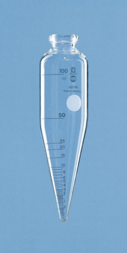 Picture of ASTM centrifuge tube, cylindrical, with conical base, borosilicate glass 3.3