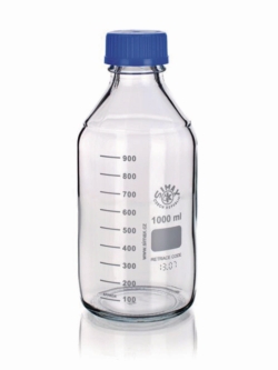 Picture of Laboratory bottles, borosilicate glass 3.3, GL45, with red screw cap